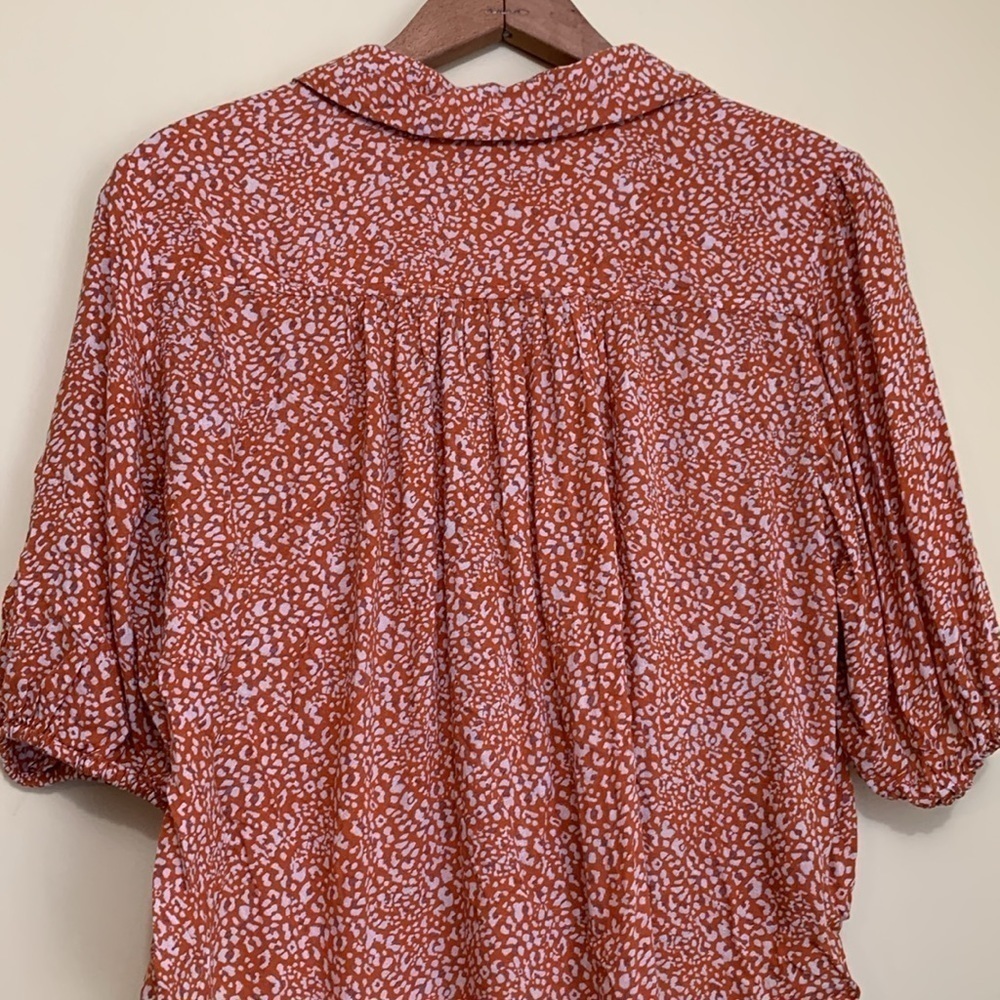 Free People Rust Celia Ditsy Viscose Floral Tie Front Shortsleeve Button Top S - Picture 15 of 17